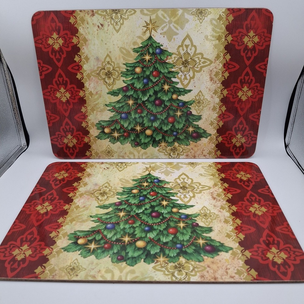 Elena Vladykina Set Of 2 Christmas Tree Cork-Backed Placemats 16.5" X 11"